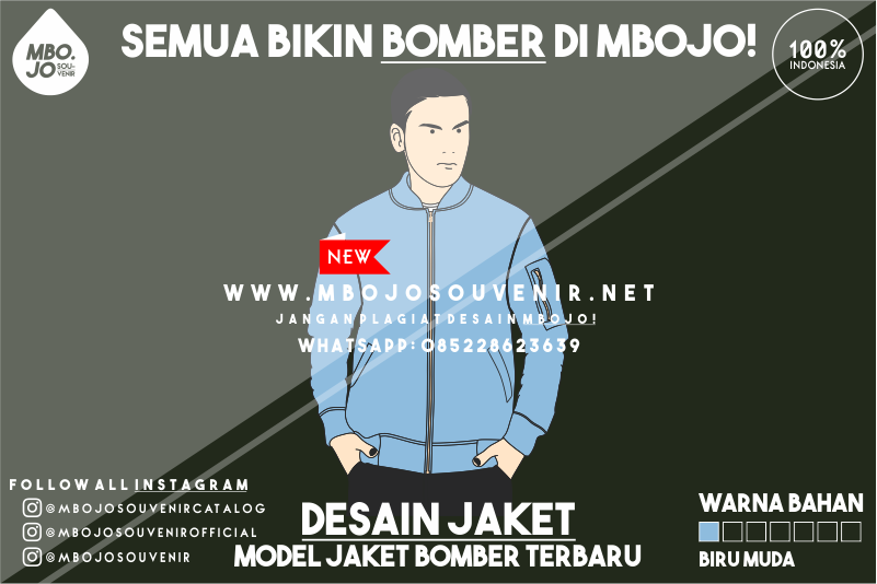 Desain Model Jaket Bomber Terbaru Biru Muda