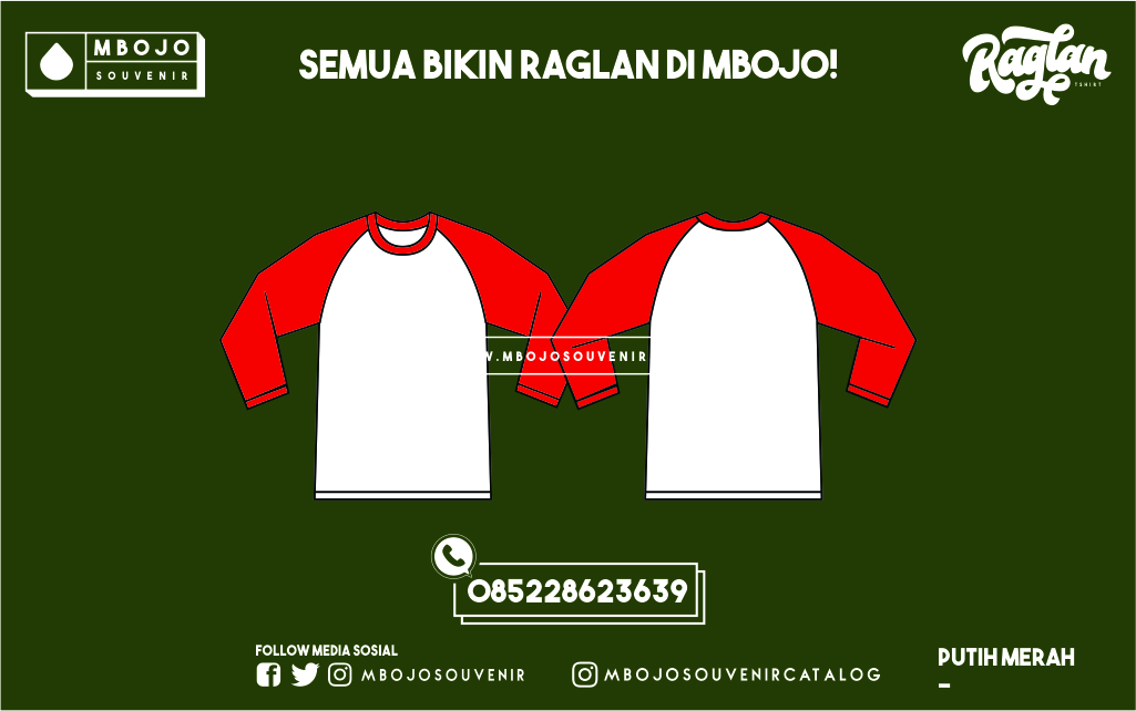  Kaos  Raglan Polos  Putih  Merah  mbojosouvenir net